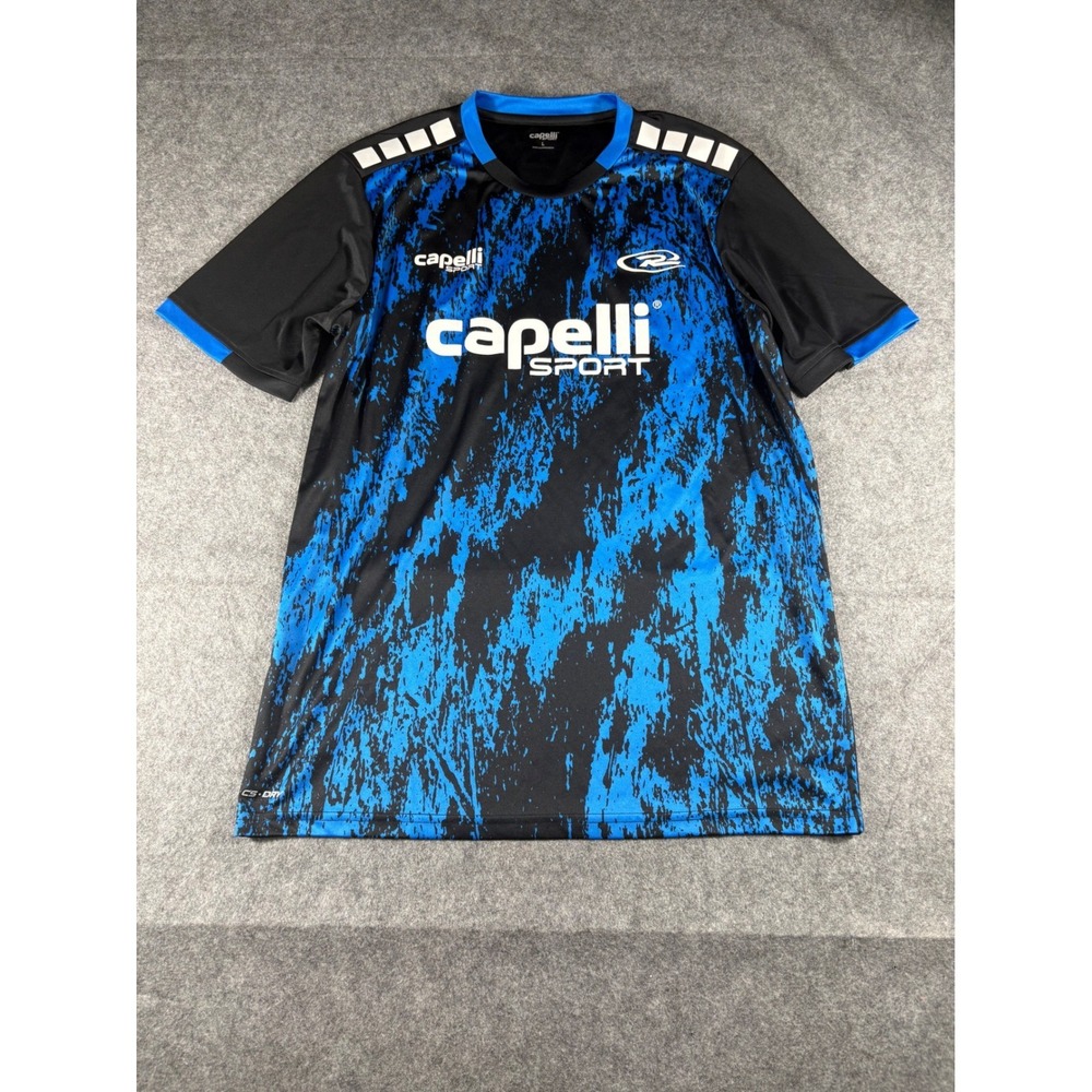 Capelli Sport Soccer Jersey Mens L Blue Black Graphic Athletic Performance Shirt
